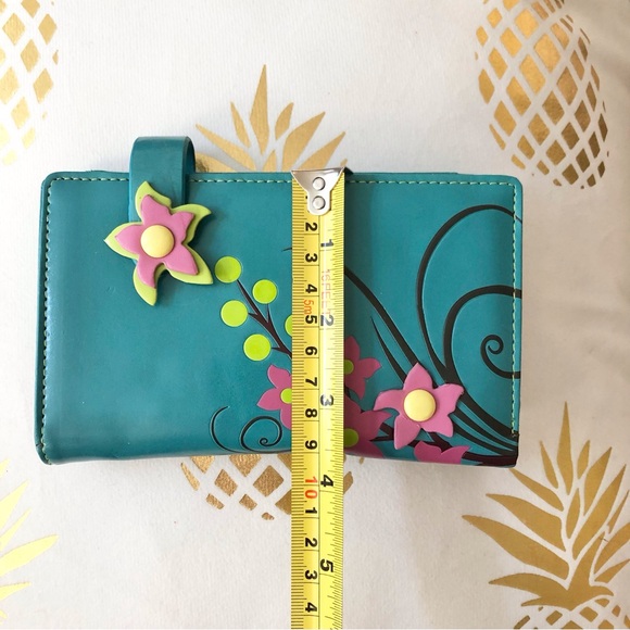 3/$20 Teal Blue Faux Leather Floral Wallet Kids Girls Colourful Fun First Wallet - Picture 10 of 10